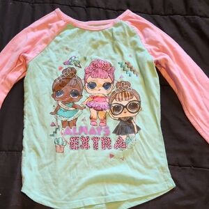 Girls' Mint & Pink Graphic Raglan Top - LOL Surprise Inspired